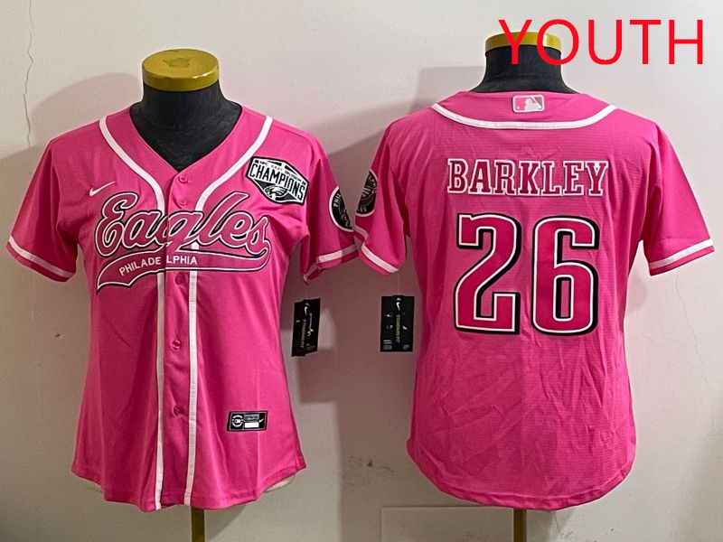 Youth Philadelphia Eagles 26 Barkley Pink Jointly Name 2025 Nike Limited NFL Jersey style 4